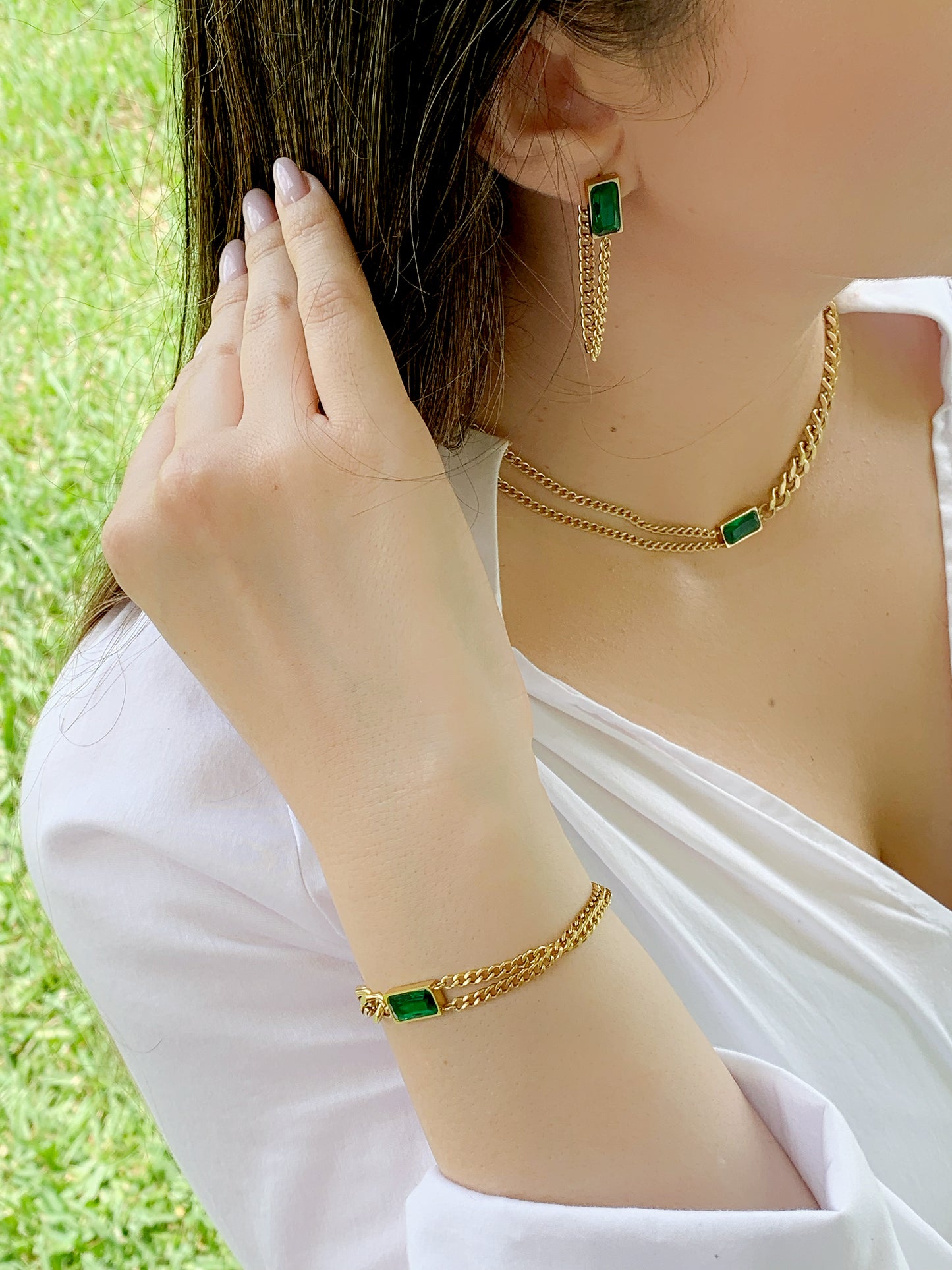 Maria Emerald Dual-Style Chain bracelet