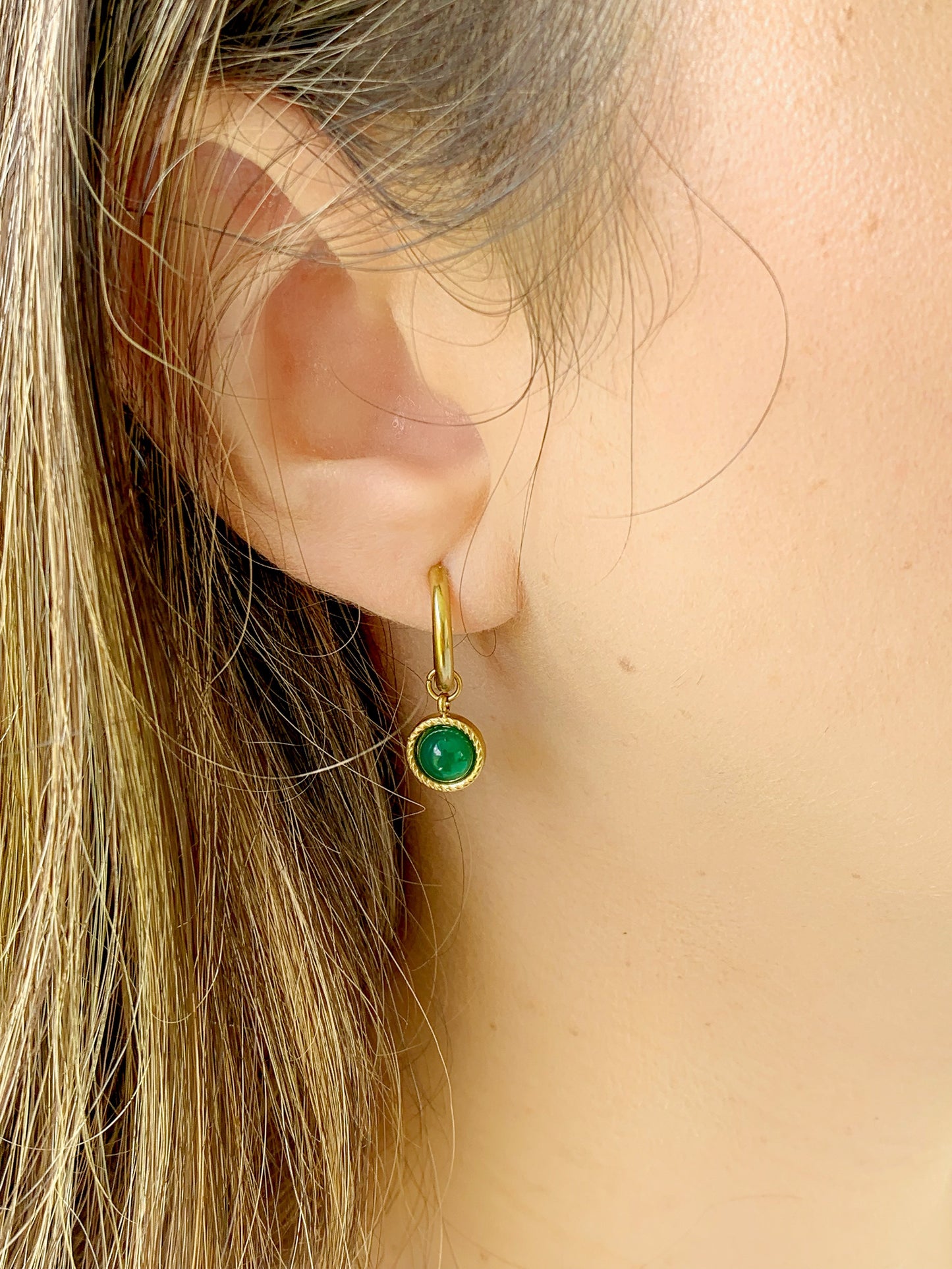 Small Green Dangle Charm Hoops