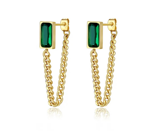 Maria Emerald Chain Drop Studs