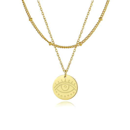 Double Chain Eye Pendant Necklace