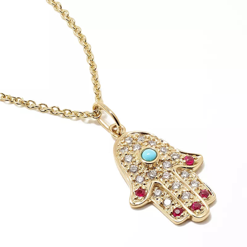 Hamsa Turquoise and Ruby Necklace